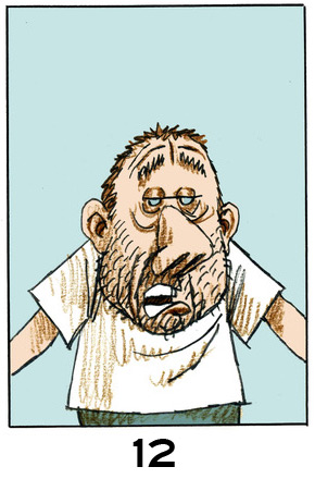 12Un homme de face écarte les bras, peut-être dans un geste fataliste. Il est en train de parler.
